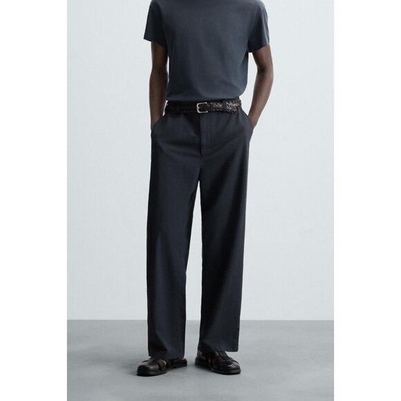 Zara Mens Pants EU 44 US 34 Navy Blue Low Rise Relaxed Fit Straight 1063/313 NWT